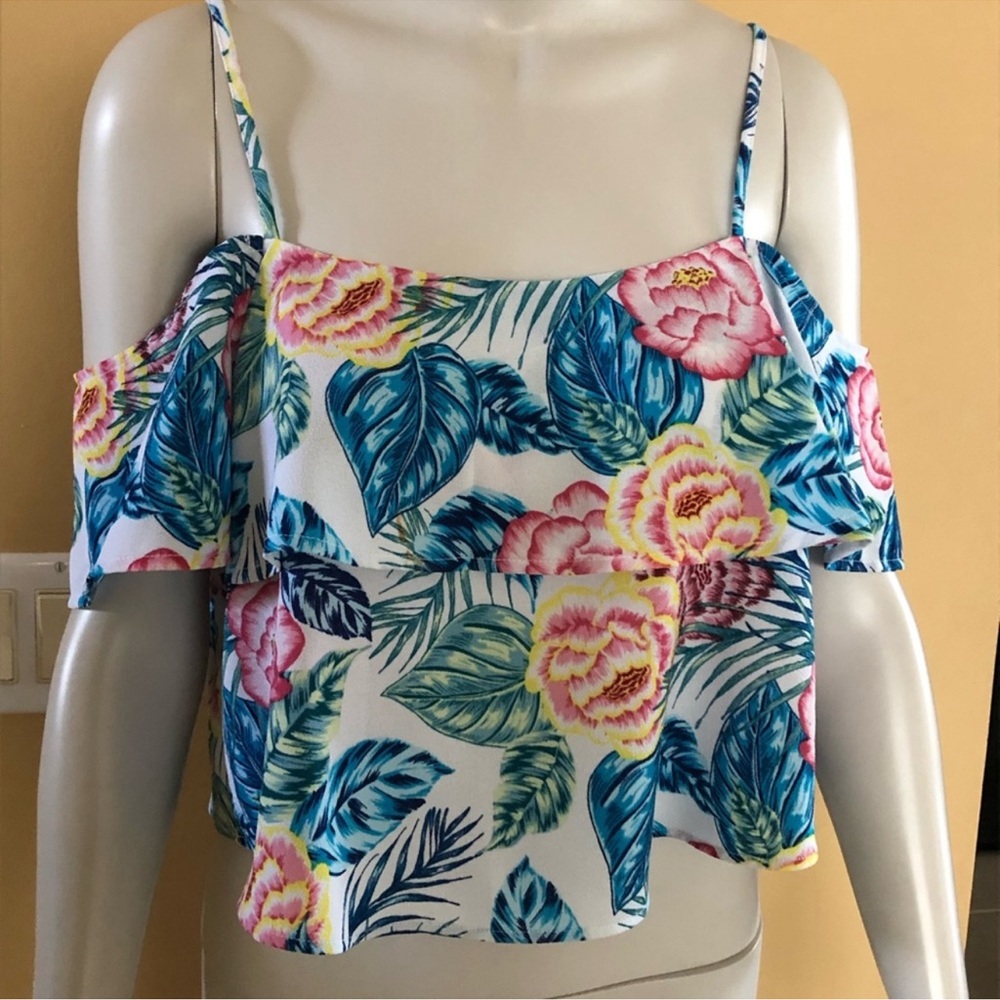H&M Divided Floral Print Cold Shoulder Top - Size 8 - NWOT - Picture 9 of 12